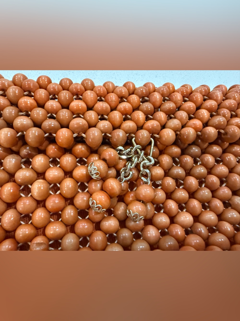 Wood Beaded Orange Clutch with Charm Accent - Picture 3 of 8